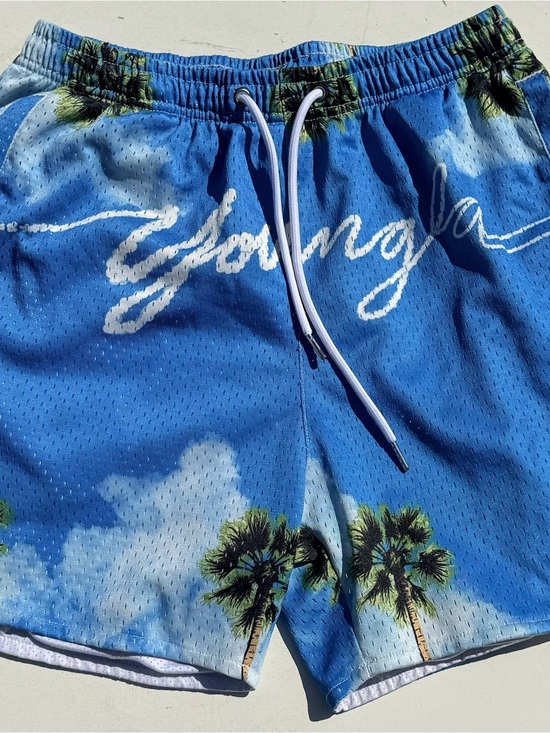 Other - Blue Palm-Print Men’s Swim Shorts - Unbranded